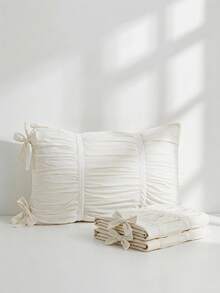Veyra Day 1PC Polyester Pillowcase, Korean Style Ruffled Bow Decor, Invisible Zipper, Breathable Soft Cushion Cover, No Pillow Insert, Home Dorm Bedding Decor - White - View 1