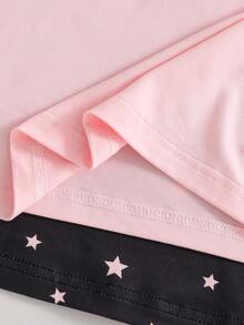 4pcs Women's Round Neck Bow & Star Print Short Sleeve Shorts Casual Knit Pajamas Homewear Set - Multicolor - View 4