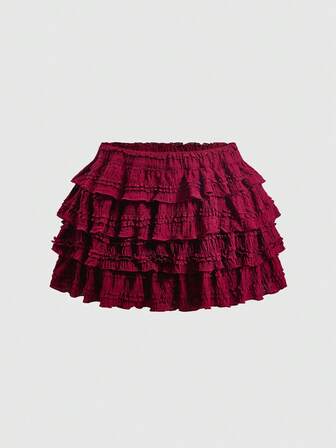 Kawaii Minifalda de cintura baja con patchwork y dobladillo de pastel dulce en tela texturizada de verano, adecuada para múltiples ocasiones
