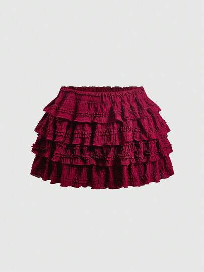Kawaii Minigonna estiva in tessuto strutturato con orlo a torta dolce e patchwork, vita bassa, adatta per molteplici occasioni