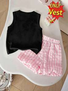 Girls' Creative Fresh Pink Bow Pattern Print Casual Basic Tank Top - Black - View 2