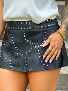 SAYEHFBABY 2026 New Arrive Minimalism Spring/Summer Women's Punk Style Black Rivet Decorated Mini Skirt,Party Clothing,Vintage Vacation - Rust Brown - View 5