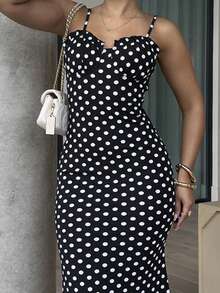leahseptember Black & White Polka Dot Sexy Casual Backless Sleeveless Women's Spaghetti Strap Dress, Spring & Summer Elegant - Black and White - View 7