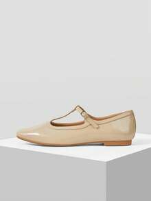 MOTF PREMIUM WOMEN'S T-STRAP FLAT SHOES - Beige - View 1