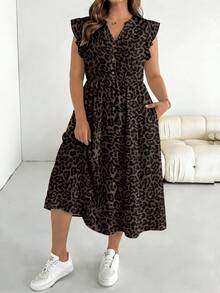 SHEIN Essnce 大尺碼夏季休閒豹紋印花洋裝 - 彩色 - 查看 3