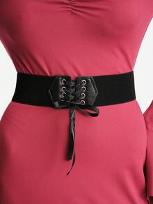 MortiRose 1pc Women's Fashion Minimalist Versatile Decorative Elastic Waist Commuting, Dating, Party Women Corset Belt For Dress,Waist Trainer Waist-Shaping - Black - View 1