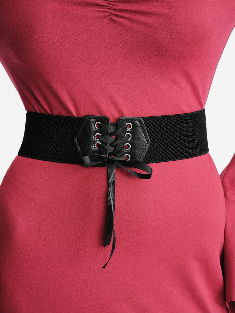 MortiRose 1pc Women's Fashion Minimalist Versatile Decorative Elastic Waist Commuting, Dating, Party Women Corset Belt For Dress,Waist Trainer Waist-Shaping - Black - View 1