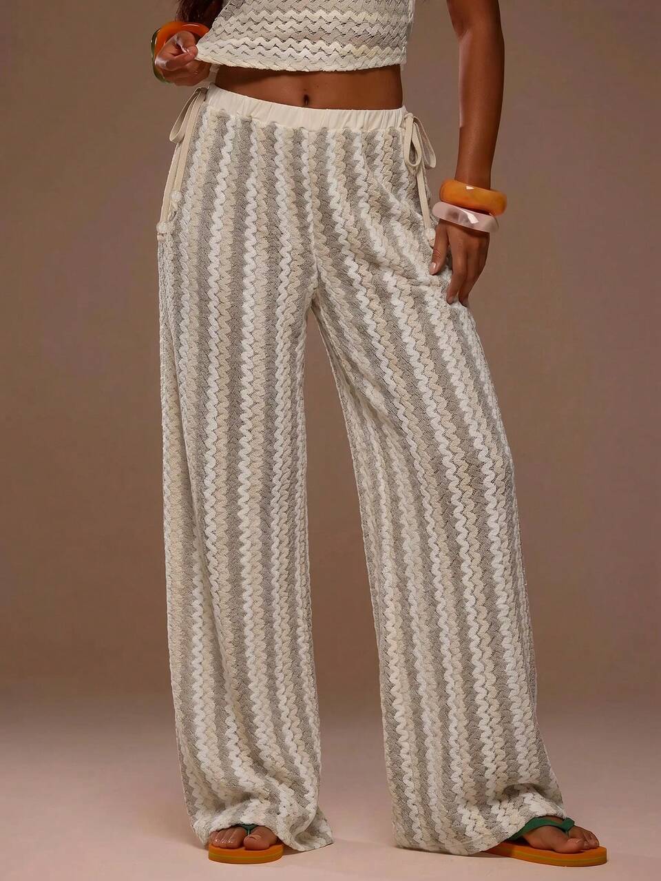 Pantalón ancho fluido con textura y cuentas, con lazo lateral, solo Bottom, conjunto, sexy y lindo, para playa, verano y primavera