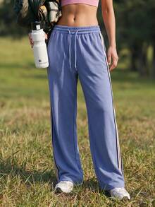 Exploreva Women's Side Stripe Drawstring Waist Pocket Outdoor Sweatpants - Purple - View 8