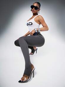 Denimoi Legging Stirrup Pinggang Tinggi Seksi, Bawahan untuk Acara Klub GNO, Busana Malam Perempuan untuk Konser - Dark Grey - View 4