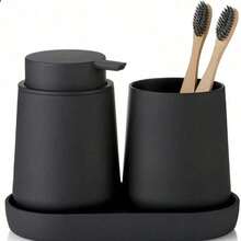3 PiecesBathroom Accessory Set, Soap Dispenser, Toothbrush Holder, Tray, Modern Minimalist Decor For Bathroom Countertop Organization - Black - View 12
