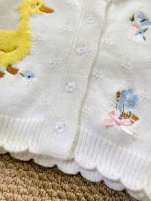 Cardigan bordado con flores y patito para recién nacido - Beis - Ver 7