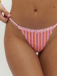 Musera Resort Braguita de bikini a rayas con detalle de lazo y ribete de encaje, solo Bottom, para verano, playa, vacaciones y uso diario, sexy y linda, Bambola - Naranja - Ver 4