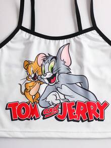 TOM & JERRY X SHEIN Women's Letter Cartoon Print Camisole Bra Set - White - View 4
