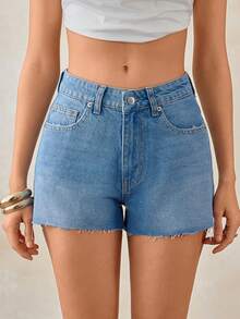 SHEIN 100 Cotton Mid Waist Woman Mini Pastal Washed Short Swimming Sexy - Light Wash - View 6