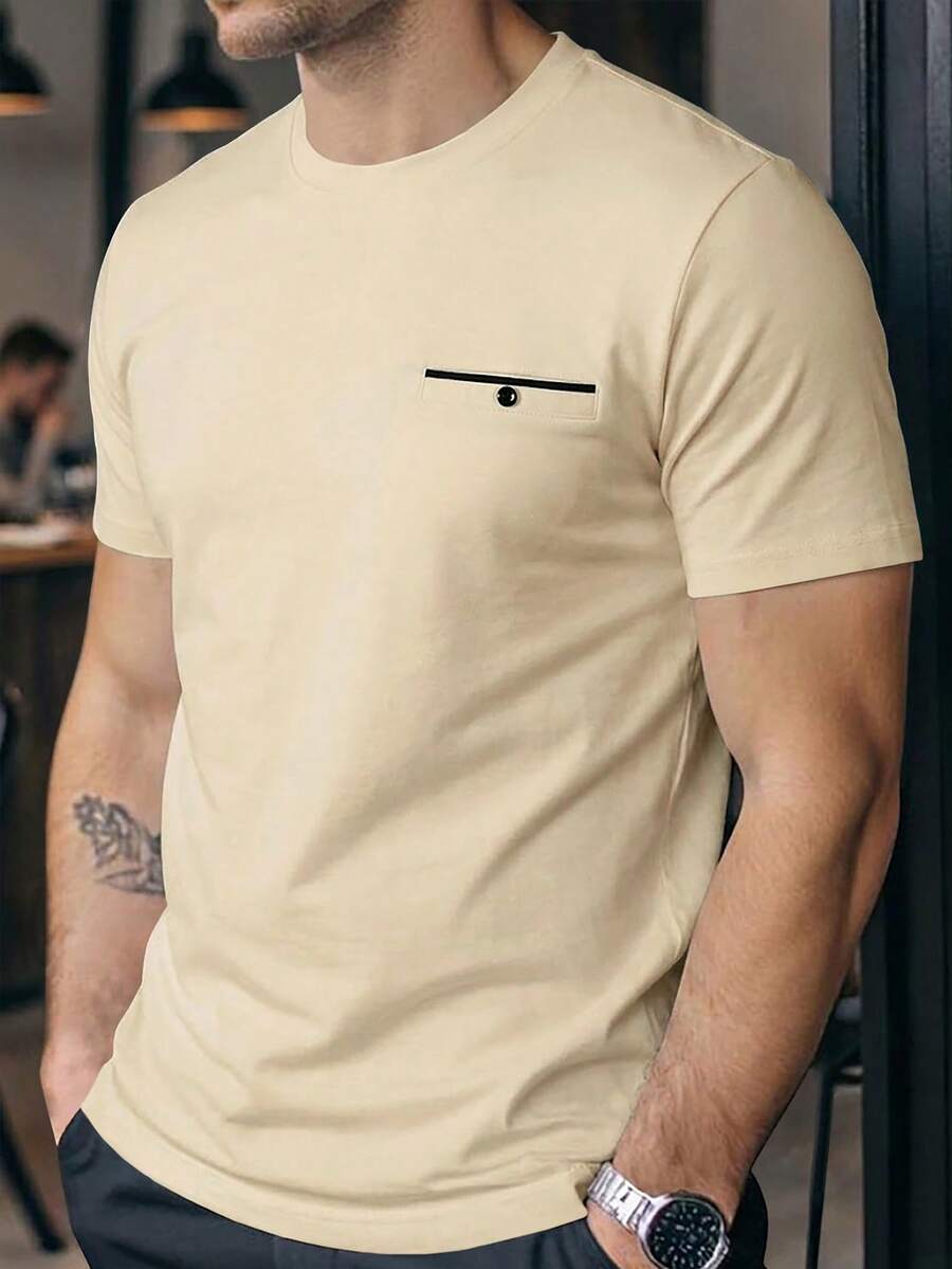 Manfinity Homme 男士夏季休閒百搭極簡短袖T恤 - 鵝黃色 - 查看 1