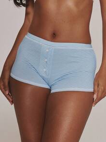 MUSERA Blue White And Striped Cotton Button Front Mini Shorts 3 Packs - Multicolor - View 2