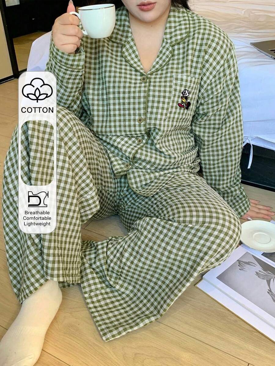 Dazy Plus 格子宽松睡衣套装,家居服套装,四季皆宜 - 薄荷綠 - 查看 1