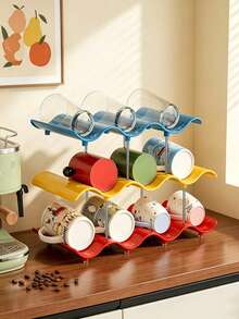 Haus Hana 1pc Wavy Rim Cup Storage Rack, Stackable Multi-Tier Mug Holder, Wine Display Stand For Bar & Living Room - multicolor - View 2