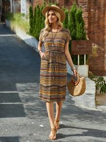 EMERY ROSE Vestido casual de fiesta de media longitud con cuello redondo y bloques de color para mujer - Multicolor - Ver 5