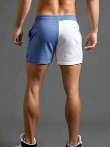 Manfinity Homme Loose Men Blue And White Drawstring Waist Shorts Gym Summer Baggy Casual - Blue - View 2