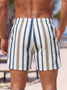 Manfinity KASUA Men's Striped Drawstring Waist Pocket Beach Shorts, Holiday - Blue - View 2