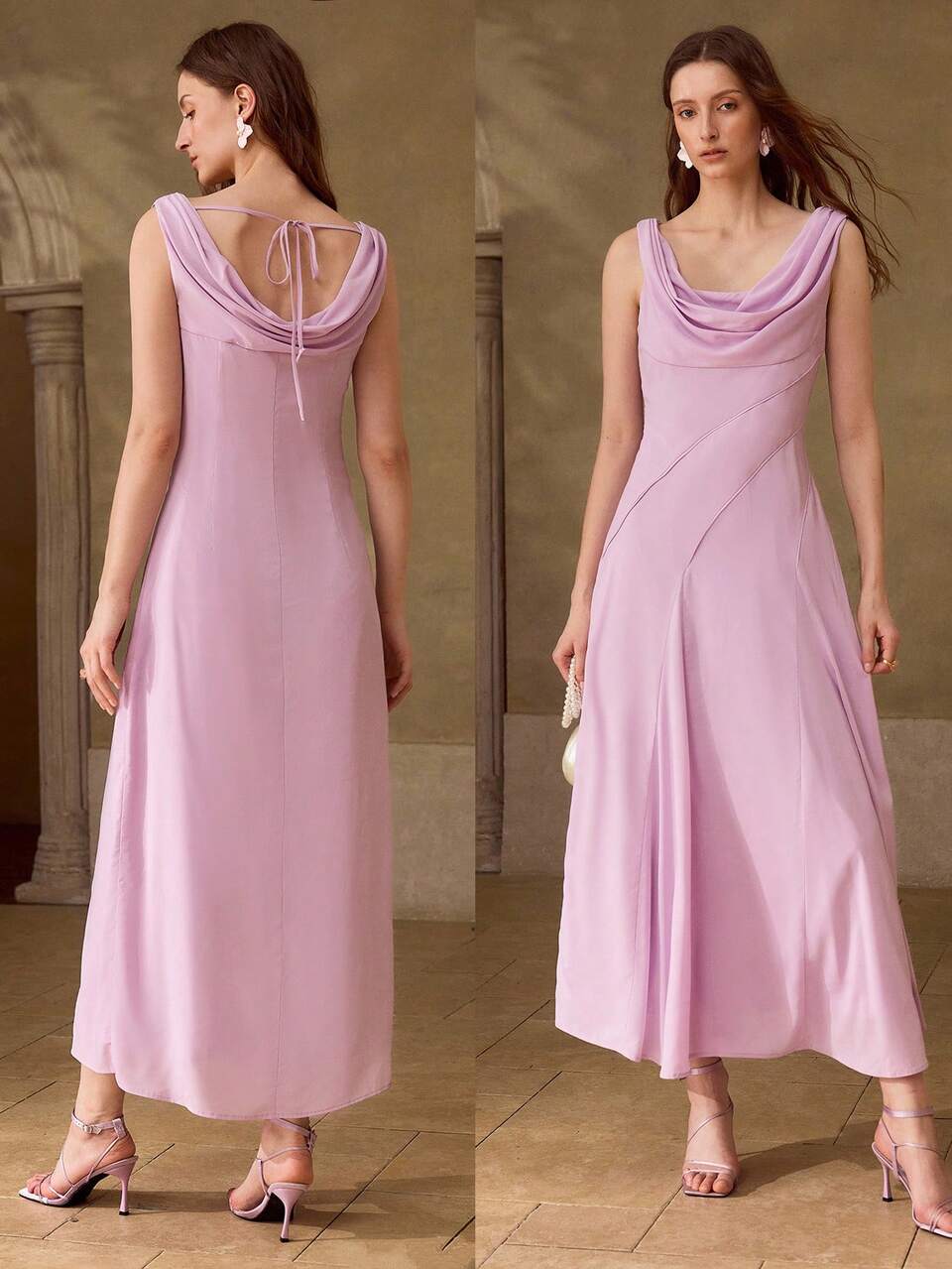 MOTF WOMEN'S ROMANTIC SEXY ELEGANT COWL NECK LONG DRESS WEDDING PARTY LAVENDER SUMMER