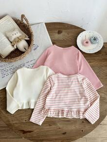 SHEIN 3pcs/Set Baby Girl Casual Ruffle Long Sleeve Cardigan, Suitable For Spring And Autumn Outings - Multicolor - View 2