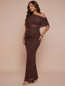 MaterniChic Elegant Solid Color Asymmetric Collar Top And Skirt 2 Pieces Set For Pregnant Women - Burgundy - View 4