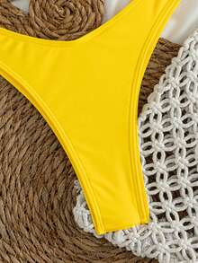 SHEIN Swim 夏季海灘有鋼圈高腰比基尼套裝 - 芥末黃 - 查看 4