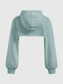 SHEIN Girlism Tween女孩休閒日常短版紋理長袖秋季衛衣 - 薄荷綠 - 查看 2