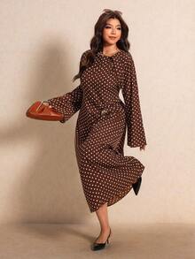 Elaquor Plus Size Women's Polka Dot Casual Daily Summer Dress - Brown - View 6