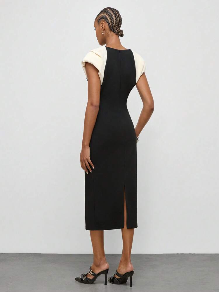 Maija Summer Black And White Color Block Women's Mid-Length Dress Urban Modern Elegant Slim Fit Cinched Waist Teachers' Day Party Holiday Office Wedding - Black and White - View 7
