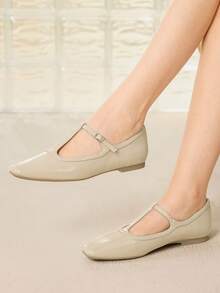 MOTF PREMIUM WOMEN'S T-STRAP FLAT SHOES - Beige - View 9