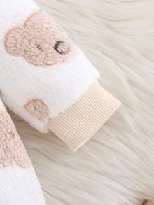 Loomiva 新生兒男嬰女嬰卡通熊圖案保暖內裡加厚圓領長袖連身褲 秋冬百搭舒適 - 杏色 - 查看 5