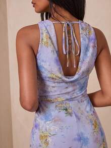 Enchnt Embroidered Cowl Neck Bodycon Dress, Romantic Elegant Summer Vacation Style Vacation Lavender - Purple - View 9
