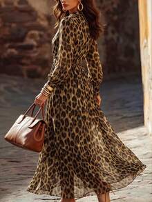 SHEIN Women's Leopard Print Casual Party & Travel Summer Dress - Brown - View 3