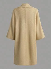Balvessa Open Front Batwing Sleeve Loose Knit Cardigan, Casual Sweater Jacket - Khaki - View 3