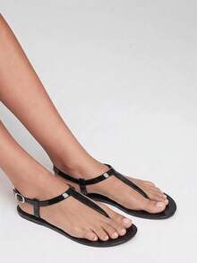 Grefit Damen Schuhe Frühling und Sommer neu runde Zehenpartie flache Sohle lässig Urlaub einfach schwarze Damen flache Sandalen - Schwarz - Übersicht 7