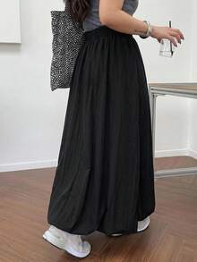 Dazy Plus Elastic Waist Solid Color Casual A-Line Long Tulip Skirt Black Versatile Spring Summer Autumn Skirt Cute Tops - Black - View 4