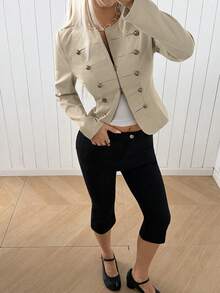 SHEIN EZwear 女士圆领插肩袖简约复古时尚外套 - 摩卡棕 - 查看 7
