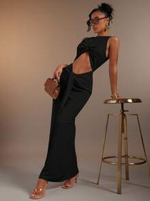Hauture Women's Sexy Twisted Front With Cut Out Maxi Dress - Black - View 1
