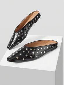Mnmlis Women's Fashion Small Square Toe Rivet Shoes - Black 1 - View 4