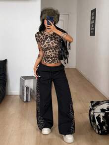 Coolane 女士春季音乐会服装 锐舞服装 音乐节外出锐舞服装 文艺复兴集市俱乐部服装 派对豹纹T恤 - 咖啡棕 - 查看 5