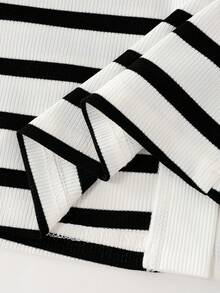 SHEIN PETITE Women's Striped Square Neck Single-Breasted Short Sleeve Casual T-Shirt - Multicolor - View 5