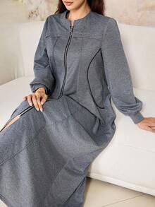 Al Najma Spring Summer Autumn Casual Fashion Versatile Daily Commute Minimalist Slimming Women's Dress - Grey - View 4