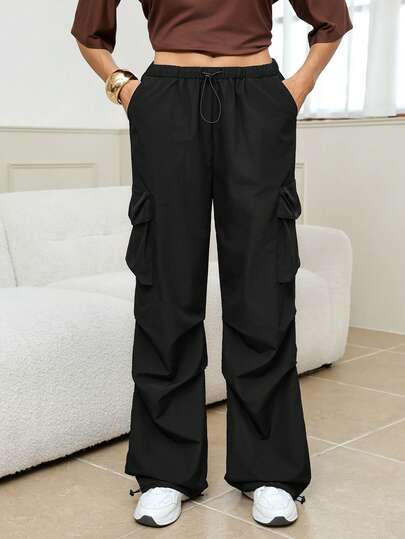 SHEIN Tall מכנסי קרגו צניחה נמוכים לנשים, סגנון רחוב קיצי וינטג' מערבי Y2K, למסיבות ופסטיבלים