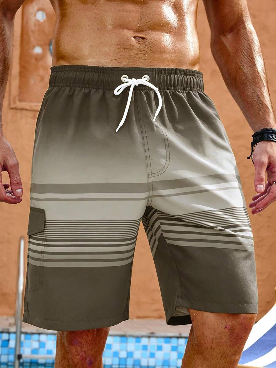 Manfinity KASUA Men's Vacation Casual Gradient Striped Beach Shorts - Brown - View 1
