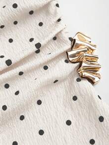 Sweetra Spring/Summer Fashion New Vintage Strapless Ruched Metal Buckle Waist-Cinched Slimming Asymmetrical Hem Top & Minimalist Wide Leg Long Pants Elegant Women's Brown Polka Dot 2-Piece Set - Apricot - View 6