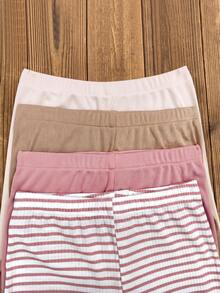 SHEIN Elladie kids Spring Summer Squishy 4pcs/Set Girls Sweet Cute Versatile Multi-Color Morandi Color Soft Comfortable Ribbed Ribbed Knit Leggings - Multicolor - View 5
